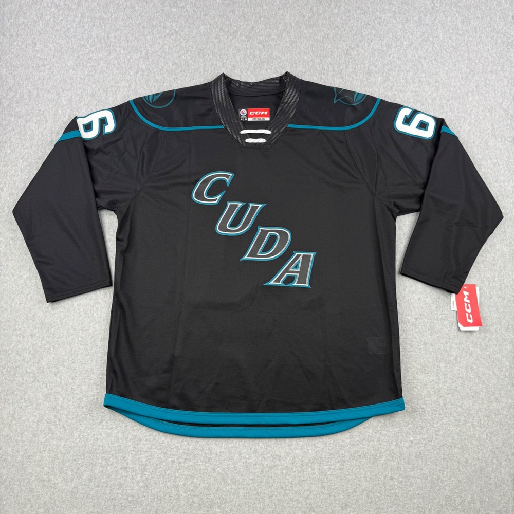 San Jose Barracuda Hockey Jersey Mens XL‎ Black Fireball 66 AHL Cuda Logo CCM